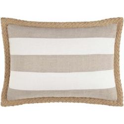 Kuri 13"L x 20"W Cottage Pillow plush stripe Cream/Light Beige/Tan/Peach Lumbar Pillow - Boutique Rugs