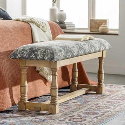 Nikfer 18"H x 48"W x 15"D Traditional Stool Cotton Gray/Brown/Ink Blue/Light Beige/Brown/Wood/Teal/Peach/Dark Red/Camel Bench - Boutique Rugs