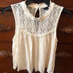 American Eagle Outfitters Tops | American Eagle Cream Ruffle & Lace Sleeveless Top | Color: Cream | Size: Xs