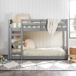 Traditional Twin over Twin Solid Wood Stackable Slat Bunk Bed – Grey - Walker Edison BWTOTSLTGY