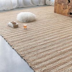 A&B Home Stripe Jute Shuttle Weave Durrie with Fringes