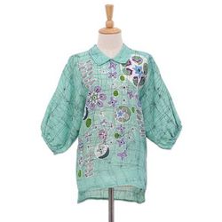 Green Garden,'Hand-Painted Batik Cotton Blouse'