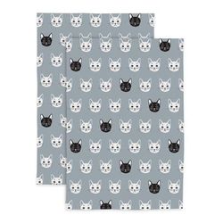 Pet Animal Designer Print Kitchen Dish Towel, Set 2 by Mu Kitchen in Gray