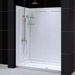 Dreamline DreamLine 34 inch D x 60 inch W x 76 3/4 inch H Center Drain Shower Base and QWALL-5 Wall Kit In White DL-6191C-01
