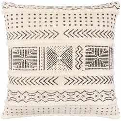 Nyamira 20" Square Pillow Moroccan Plush Cotton Black/Cream/Light Beige Throw Pillow - Boutique Rugs