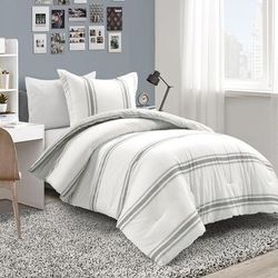 Farmhouse Stripe Reversible Cotton Comforter Dark Gray 2Pc Set Twin-Xl - Lush Decor 21T011939