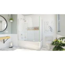 Dreamline DreamLine Aqua 56 - 60 inch W x 30 inch D x 58 inch H Frameless Hinged Tub Door with 30 inch Return Panel in Brushed Nickel SHDR-3148586-RT-04