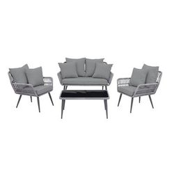 Portofino Rope Wicker 4-Piece Patio Conversation Set with Cushions in Grey - Manhattan Comfort OD-CV019-GY