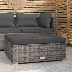 vidaXL Poggiapiedi Giardino con Cuscino Grigio 70x70x30 cm Polyrattan