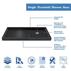 Dreamline DreamLine SlimLine 30 inch D x 60 inch W x 2 3/4 inch H Right Drain Single Threshold Shower Base in Black DLT-1130602-88