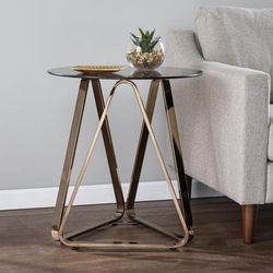Stondon Round End Table by SEI Furniture in Champagne