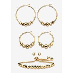 Women's 4-Piece Beaded Earrings and Bracelet Set in Goldtone by PalmBeach Jewelry in Gold