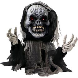 27 In. Animatronic Reaper, Indoor/Outdoor Halloween Decoration, Light-up Red Eyes, Talking, Battery-Operated - Haunted Hill Farm HHFJSKEL-3LSA