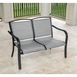 Foxhill 4-Piece Commercial-Grade Patio Seating Set with 2 Sling Lounge Chairs, Sling Loveseat, and a Slat-Top Coffee Table - Hanover FOXHILL4PC-GRY