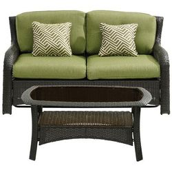 Strathmere 4-Piece Lounge Set with Loveseat, 2 Swivel Gliders, and Woven Coffee Table, Cilantro Green - Hanover STRATH4PCSW-LS-GRN