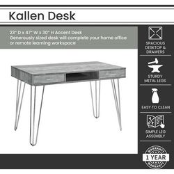 Kallen 47-In. Desk in Gray with Hairpin Legs - Hanover HLR006-GRY