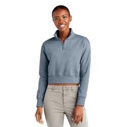 District DT6111 Women's V.I.T. Fleece 1/2-Zip T-Shirt in Flint Blue Heather size XL | Cotton/Polyester Blend