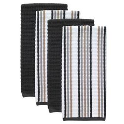 Solid & Stripe Waffle Terry Kitchen Towels, Set Of 4 Towel by T-fal in Neutral Charcoal