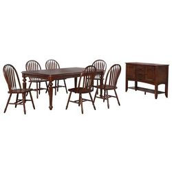 "Andrews 8 Piece 76" Rectangular Extendable Dining Set, Butterfly Leaf Table, Sideboard with Large Display Shelf 3 Drawers 2 Storage Cabinets| Chestnut Brown, Seats 8 - Sunset Trading DLU-ADW4276-820-SBCT8P"