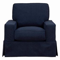 Americana Box Cushion Slipcovered Chair, Stain Resistant Performance Fabric, Navy Blue - Sunset Trading SU-108520-391049