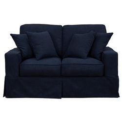 Americana Box Cushion Slipcovered Loveseat, Stain Resistant Performance Fabric, Navy Blue - Sunset Trading SU-108510-391049