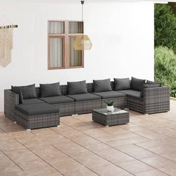 vidaXL Set Divani da Giardino 8 pz con Cuscini in Polyrattan Grigio