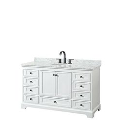 Deborah 60 Inch Single Bathroom Vanity in White, White Carrara Marble Countertop, Undermount Oval Sink, Matte Black Trim - Wyndham WCS202060SWBCMUNOMXX