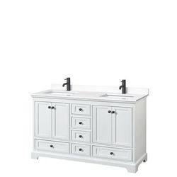Deborah 60 Inch Double Bathroom Vanity in White, White Cultured Marble Countertop, Undermount Square Sinks, Matte Black Trim - Wyndham WCS202060DWBWCUNSMXX