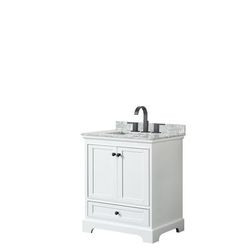 Deborah 30 Inch Single Bathroom Vanity in White, White Carrara Marble Countertop, Undermount Square Sink, Matte Black Trim - Wyndham WCS202030SWBCMUNSMXX