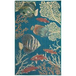 "Liora Manne Patio Fish Indoor/Outdoor Rug Turquoise 1'11" x 7'6" - Trans Ocean POAR8606504"