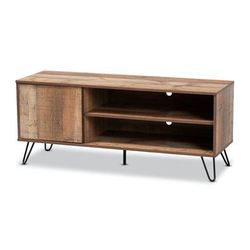 Iver Rustic 1-Door Wood Tv Stand Furniture by Baxton Studio in Rustic Oak Black