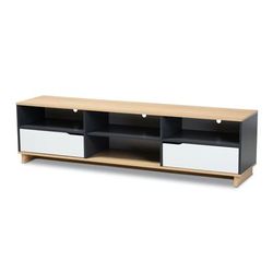 Reed Mid-Century Modern Multicolor 2-Drawer Wood Tv Stand Furniture by Baxton Studio in White Oak Grey