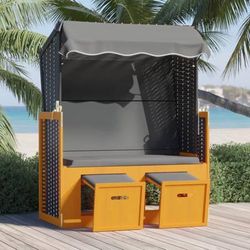 vidaXL Strandkorb Tettoria Polyrattan Legno Massello Nero e Antracite