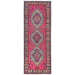 Shahbanu Rugs Hot Pink Vintage Persian Serab Bohemian Hand Knotted Pure Wool Clean Worn Down Wide Runner Rug (3'7" x 9'5")