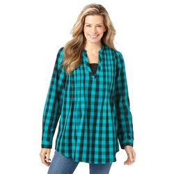 Plus Size Women's Layered Look Pintucked Tunic by Woman Within in Waterfall Small Buffalo Plaid (Size 4X)