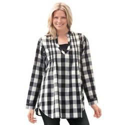 Plus Size Women's Layered Look Pintucked Tunic by Woman Within in Ivory Small Buffalo Plaid (Size 2X)