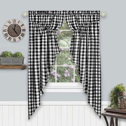 Buffalo Check Gathered Swag Window Curtain Pair by Achim Home Décor in Black