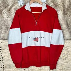 Brandy Melville Sweaters | Brandy Melville John Galt 3/4 Zip Pullover Sweatshirt | Color: Red/White | Size: S