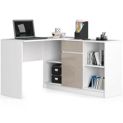 Akord - Ensemble d'angle bureau B17 avec commode Blanc 120 cm 1 porte 1 tiroir façade Cappuccino