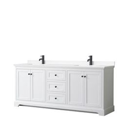 Avery 80 Inch Double Bathroom Vanity in White, White Cultured Marble Countertop, Undermount Square Sinks, Matte Black Trim - Wyndham WCV232380DWBWCUNSMXX