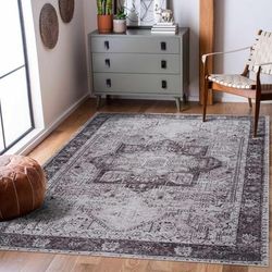 Kyan 2'7" x 10' Traditional Washable Updated Traditional Thatch Light Blue/Ink/Slate/Dark Gray/Nutmeg/Gray/Black/Light Beige/Peach/Beige Washable Runner - Hauteloom