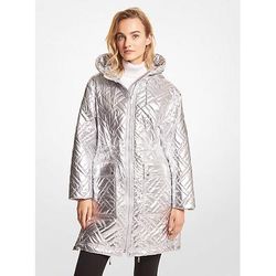 Michael Kors Quilted Metallic Ciré Puffer Jacket Silver L