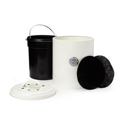 Kitchen Compost Bin - Cream Compost Caddy with 2 Carbon Filters