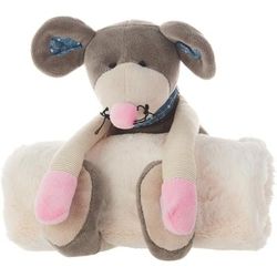 "Mina Victory Plush Lines Stuffed Mouse Plush with Blanket Grey Plush Animals 7" x 17" - Nourison 798019063412"