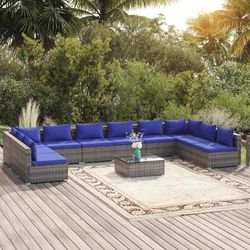 vidaXL Set Divani da Giardino 11 pz con Cuscini in Polyrattan Grigio