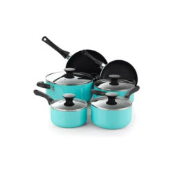 Cook N Home 10-PC aluminum cookware set, Turquoise