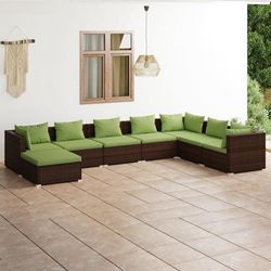 vidaXL Set Divani da Giardino 8 pz con Cuscini in Polyrattan Marrone