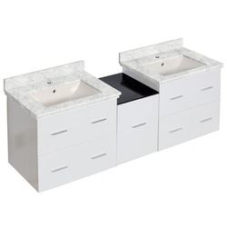 61.5-in. W Wall Mount White Vanity Set For 1 Hole Drilling Bianca Carara Top Biscuit UM Sink