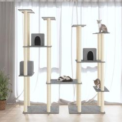 vidaXL Cat Tree with Sisal Scratching Posts Light Grey 174 cm