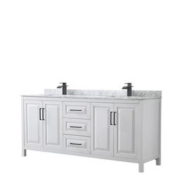 Daria 80 Inch Double Bathroom Vanity in White, White Carrara Marble Countertop, Undermount Square Sinks, Matte Black Trim - Wyndham WCV252580DWBCMUNSMXX